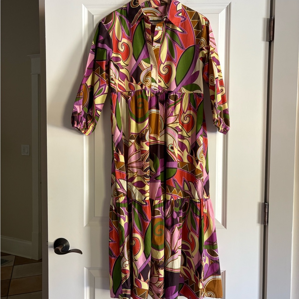 Maeve Multicolor Paisley Midi Dress - Purple, Green, Pink, Brown, Orange